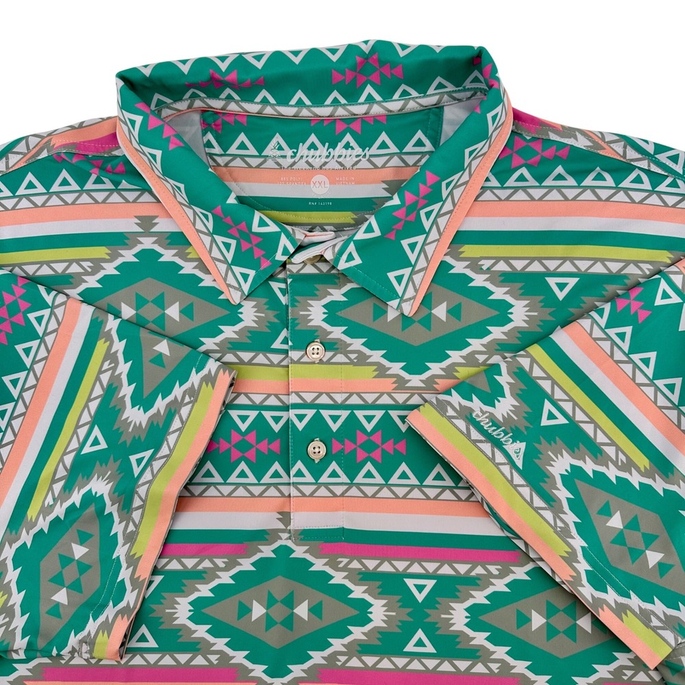Chubbies‎ Mens Geometric Print Short Sleeve Polo Shirt Green Pink XXL